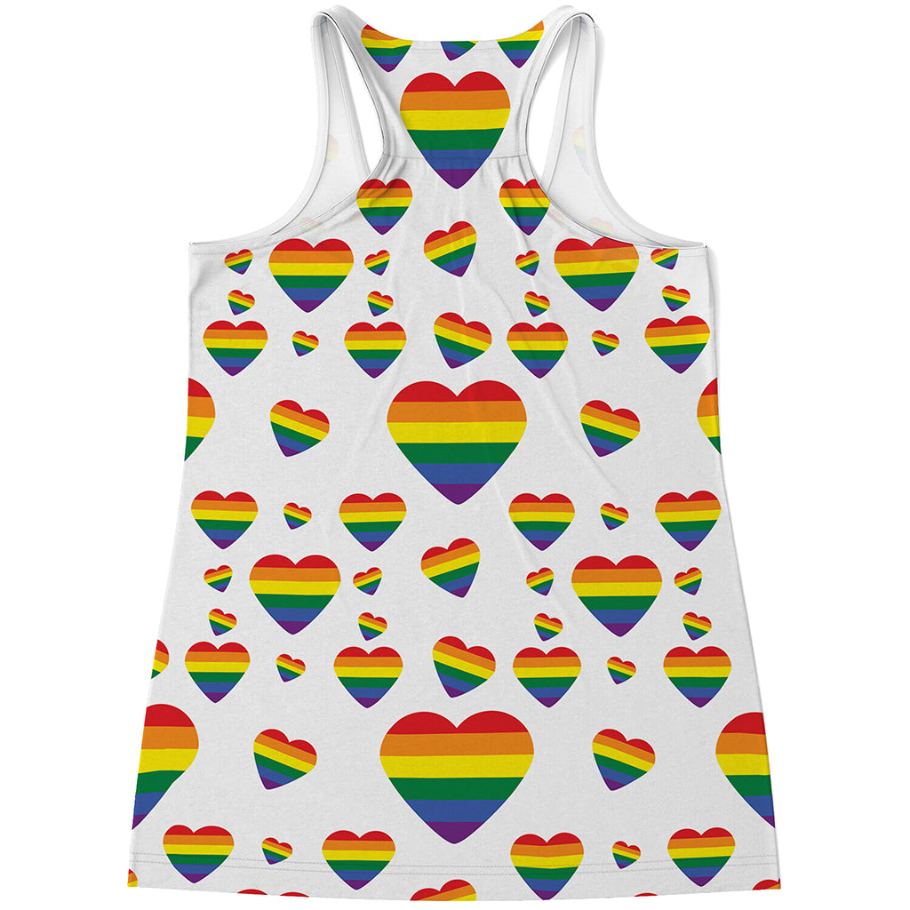 Rainbow LGBT Heart Pattern Print Women's Racerback Tank Top