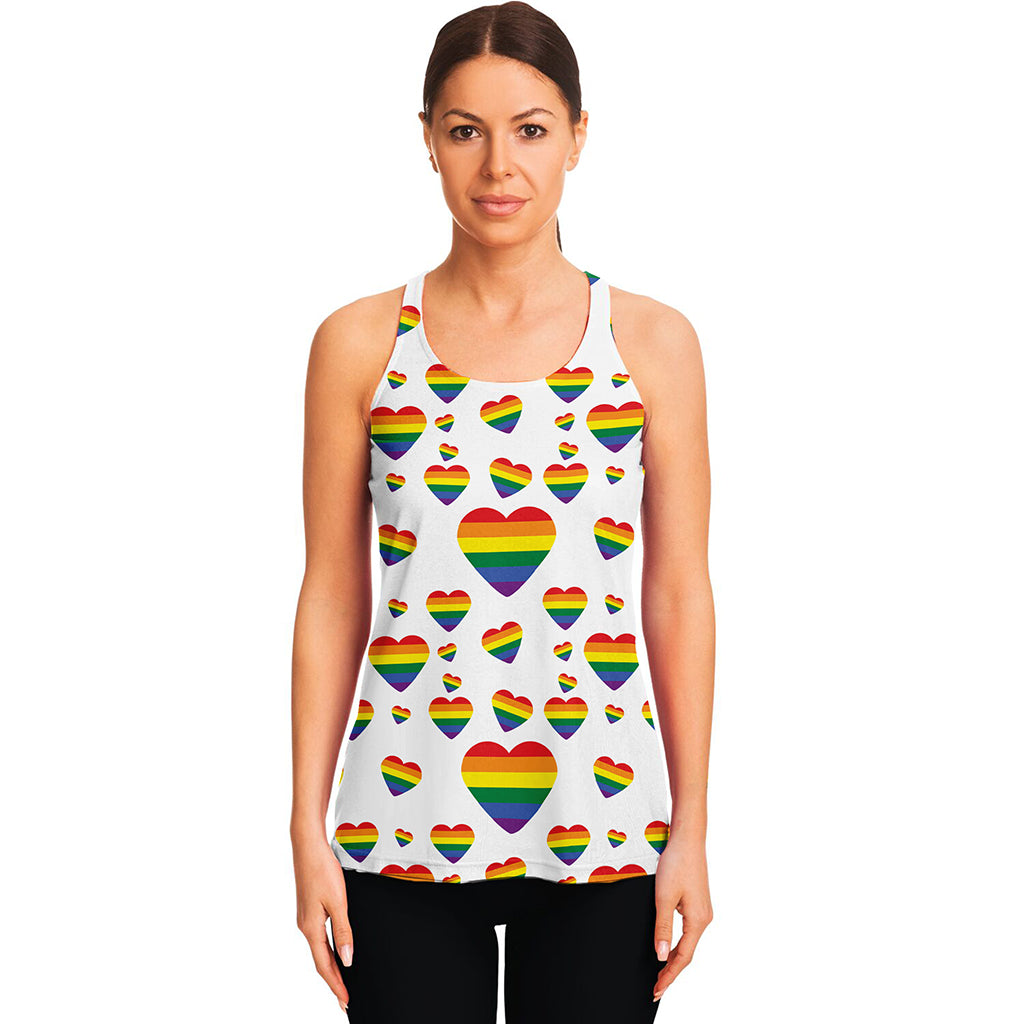 Rainbow LGBT Heart Pattern Print Women's Racerback Tank Top