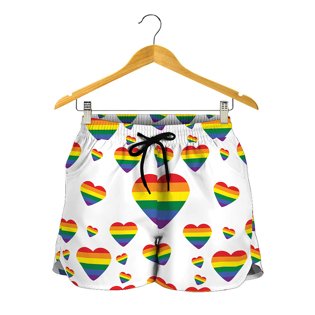 Rainbow LGBT Heart Pattern Print Women's Shorts