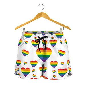 Rainbow LGBT Heart Pattern Print Women's Shorts