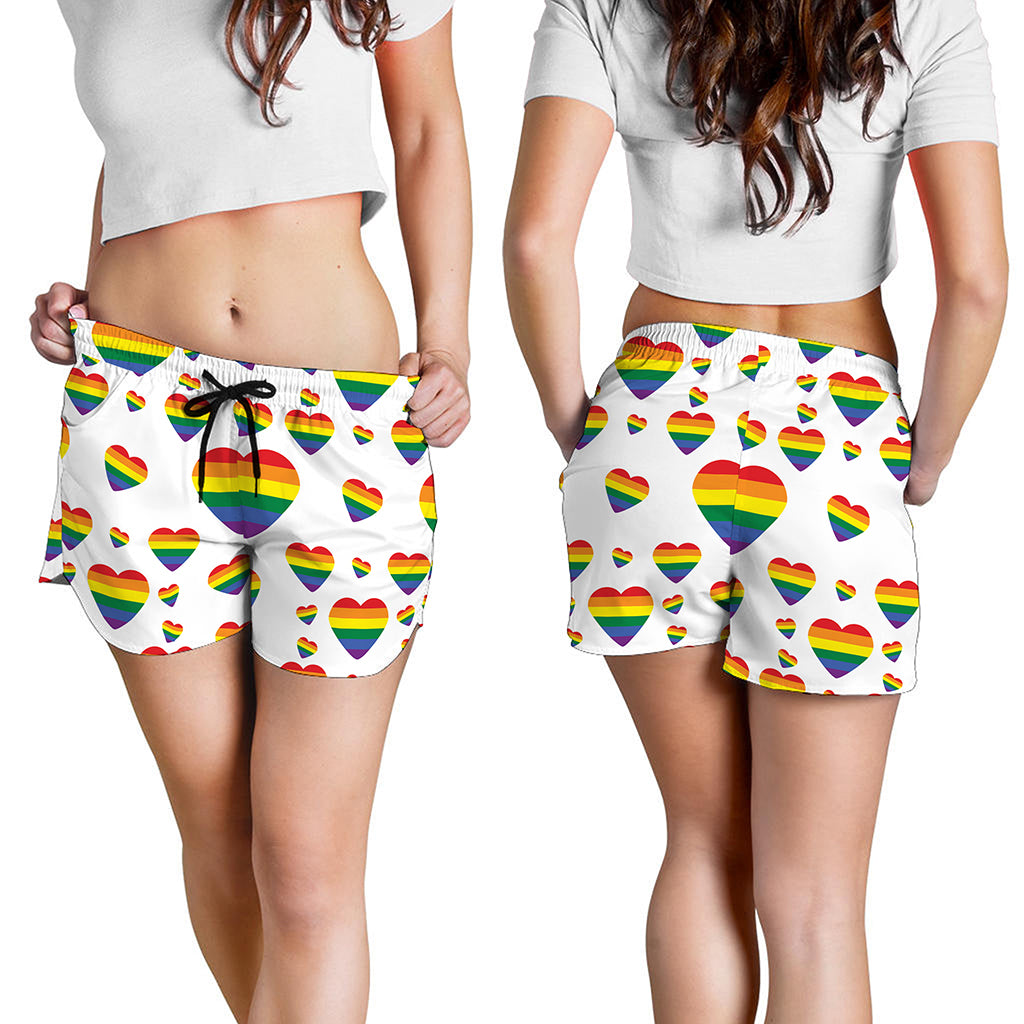 Rainbow LGBT Heart Pattern Print Women's Shorts