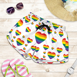 Rainbow LGBT Heart Pattern Print Women's Shorts