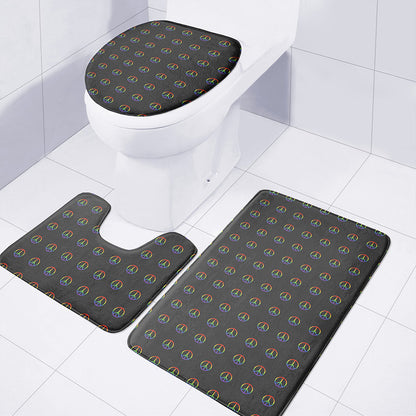 Rainbow LGBT Peace Sign Pattern Print 3 Piece Bath Mat Set