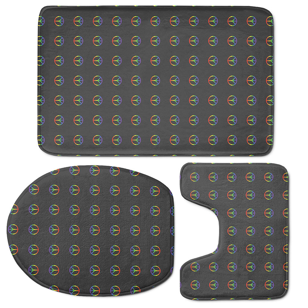 Rainbow LGBT Peace Sign Pattern Print 3 Piece Bath Mat Set