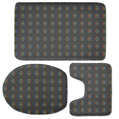 Rainbow LGBT Peace Sign Pattern Print 3 Piece Bath Mat Set
