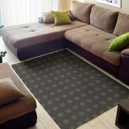 Rainbow LGBT Peace Sign Pattern Print Area Rug