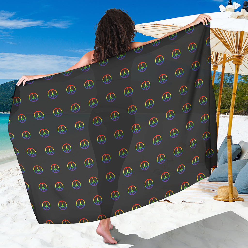 Rainbow LGBT Peace Sign Pattern Print Beach Sarong Wrap