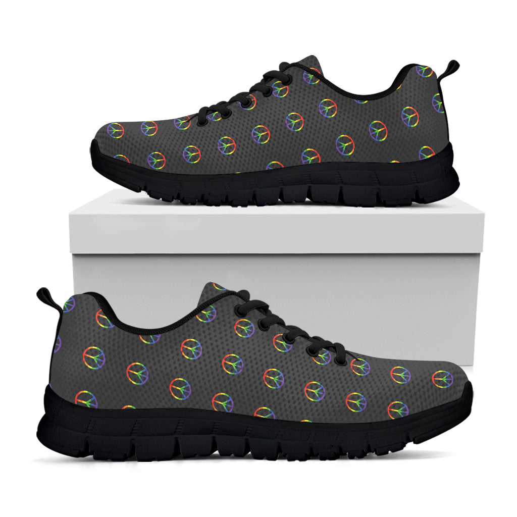 Rainbow LGBT Peace Sign Pattern Print Black Sneakers