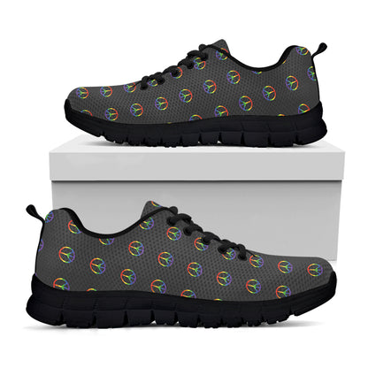 Rainbow LGBT Peace Sign Pattern Print Black Sneakers