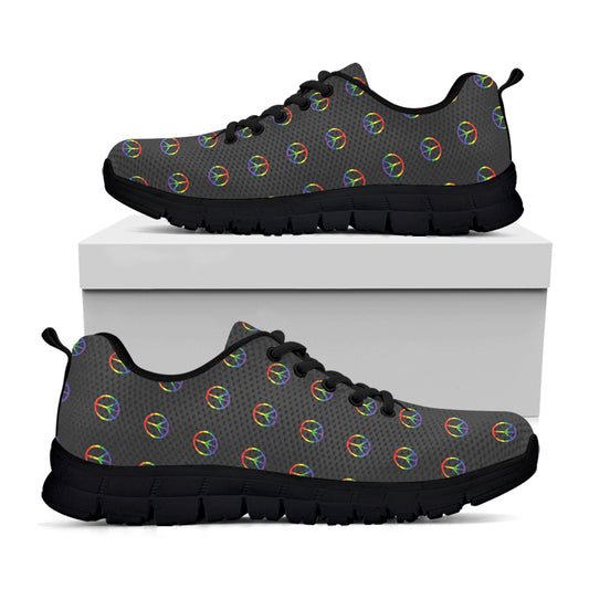 Rainbow LGBT Peace Sign Pattern Print Black Sneakers