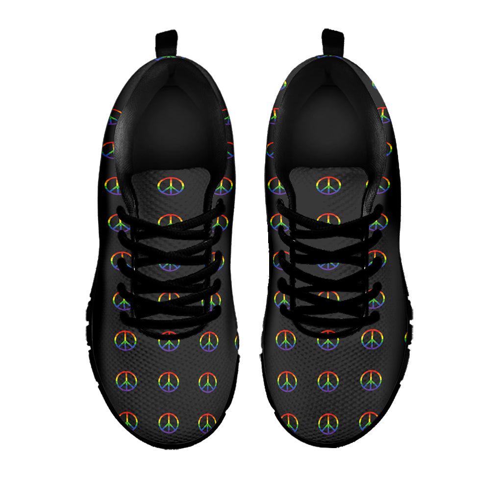 Rainbow LGBT Peace Sign Pattern Print Black Sneakers