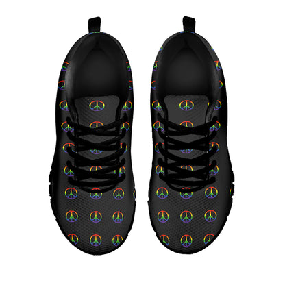 Rainbow LGBT Peace Sign Pattern Print Black Sneakers