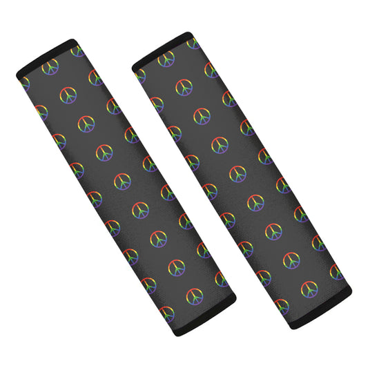 Rainbow LGBT Peace Sign Pattern Print Car Seat Belt Covers