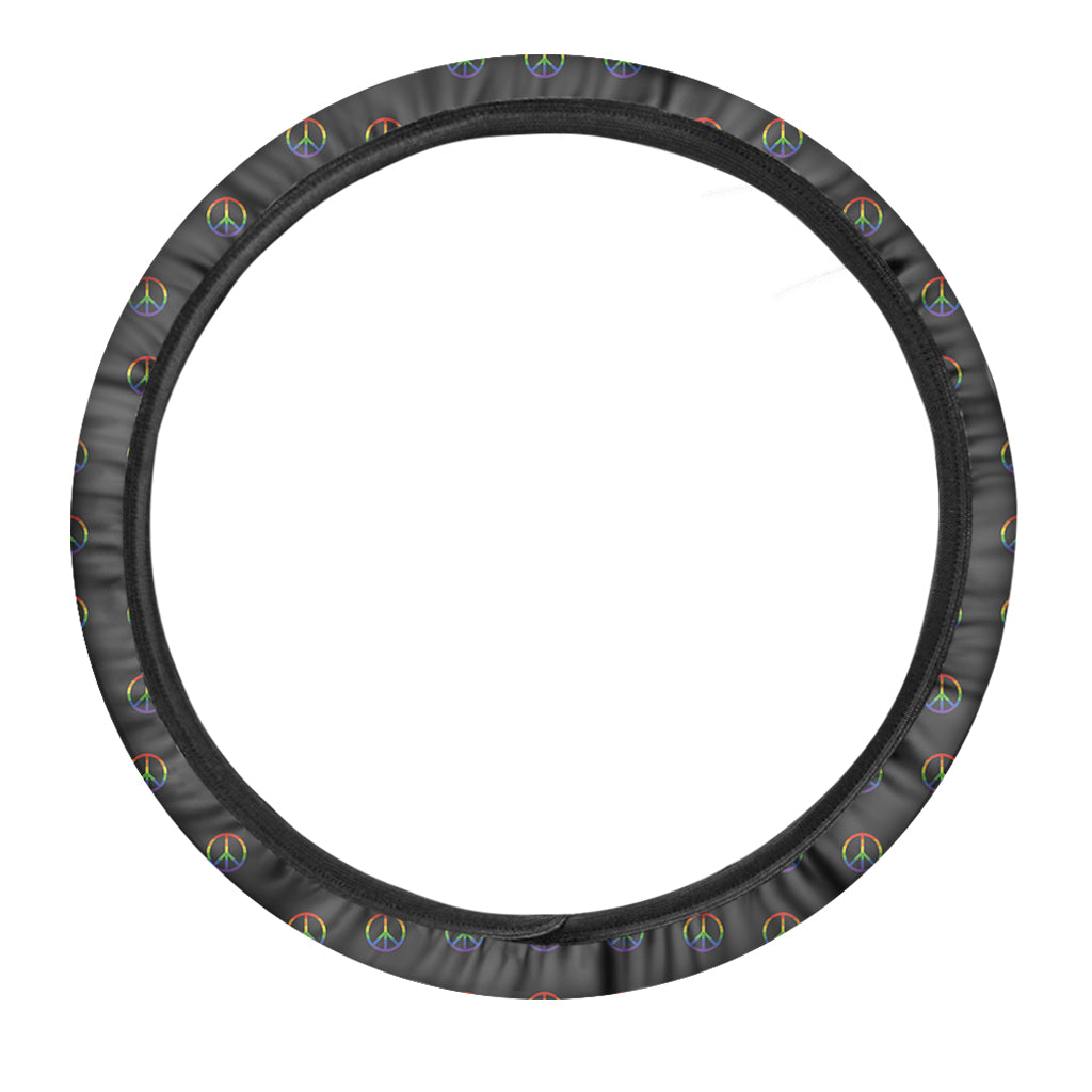 Rainbow LGBT Peace Sign Pattern Print Car Steering Wheel Cover