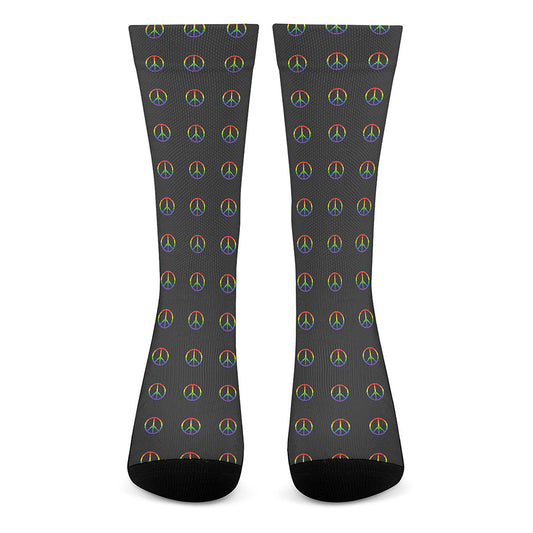 Rainbow LGBT Peace Sign Pattern Print Crew Socks