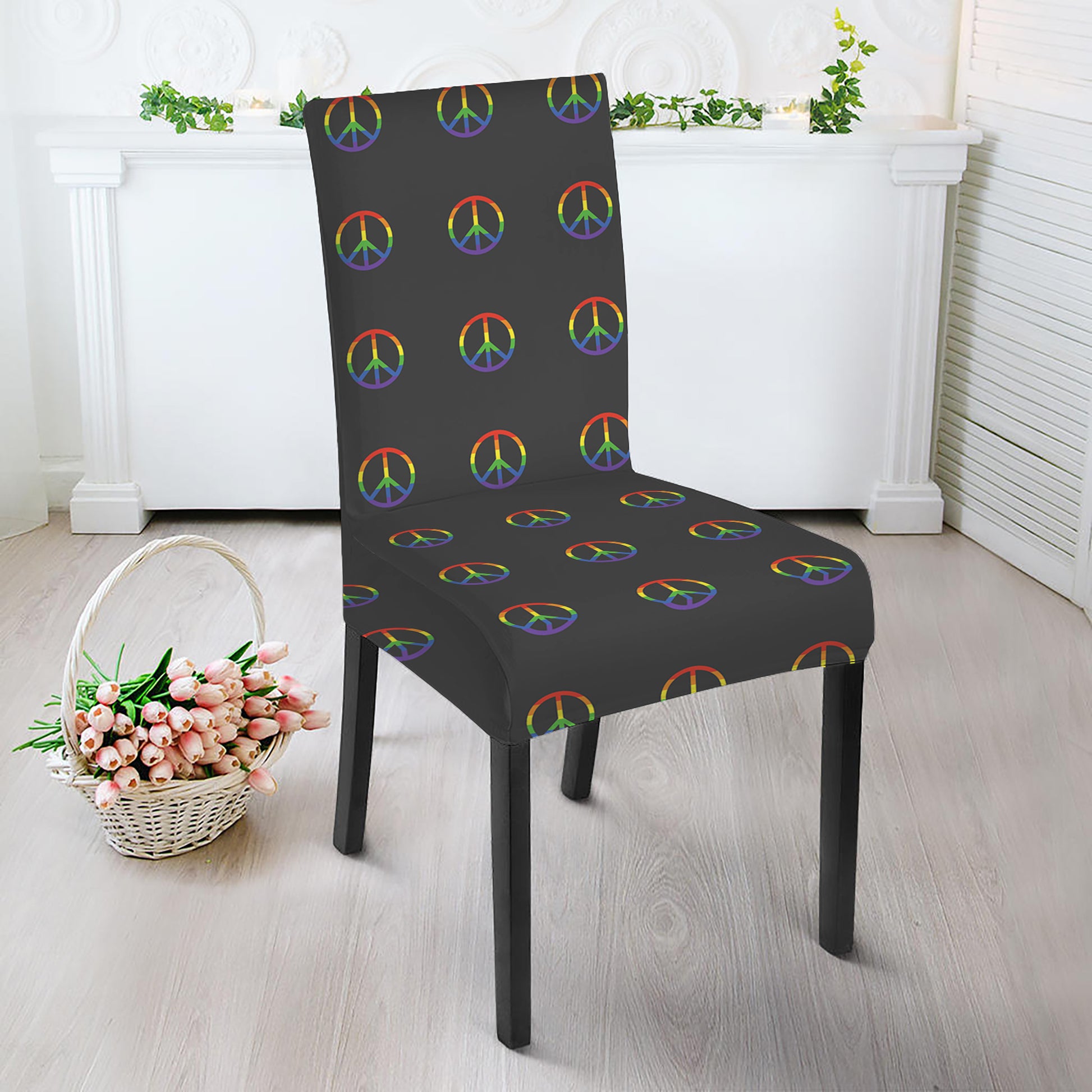 Rainbow LGBT Peace Sign Pattern Print Dining Chair Slipcover