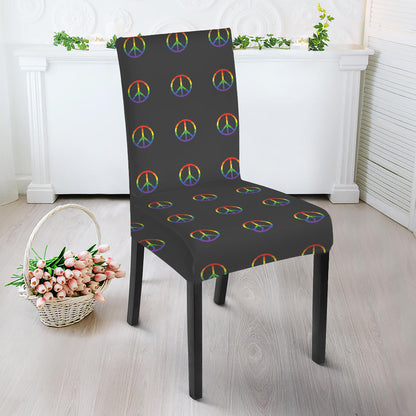 Rainbow LGBT Peace Sign Pattern Print Dining Chair Slipcover
