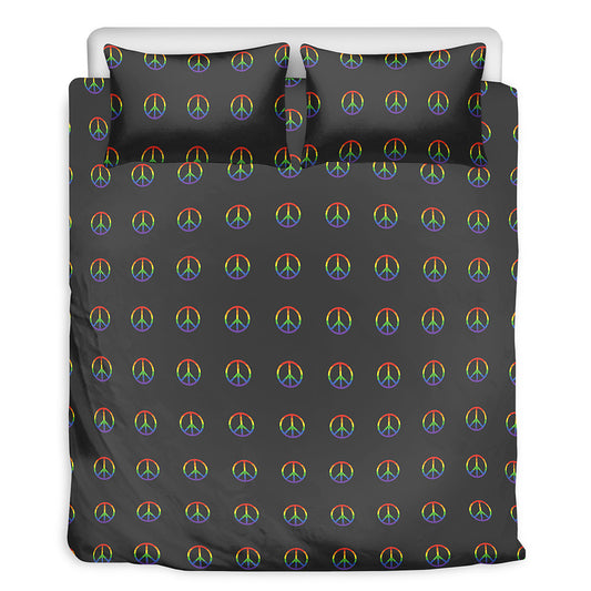 Rainbow LGBT Peace Sign Pattern Print Duvet Cover Bedding Set