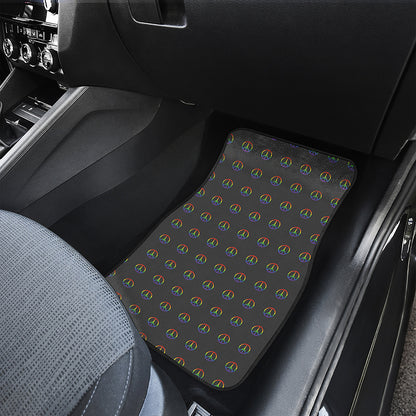 Rainbow LGBT Peace Sign Pattern Print Front and Back Car Floor Mats