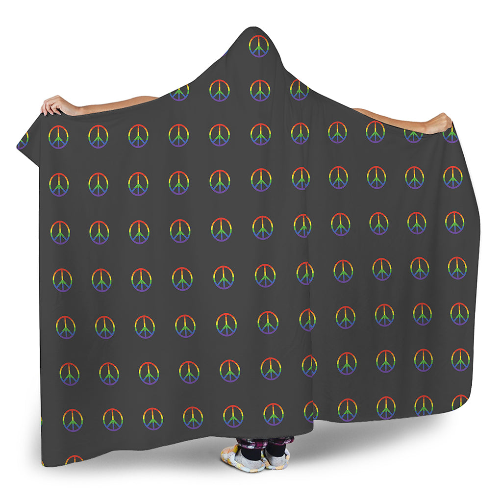 Rainbow LGBT Peace Sign Pattern Print Hooded Blanket