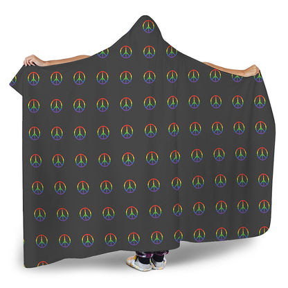 Rainbow LGBT Peace Sign Pattern Print Hooded Blanket