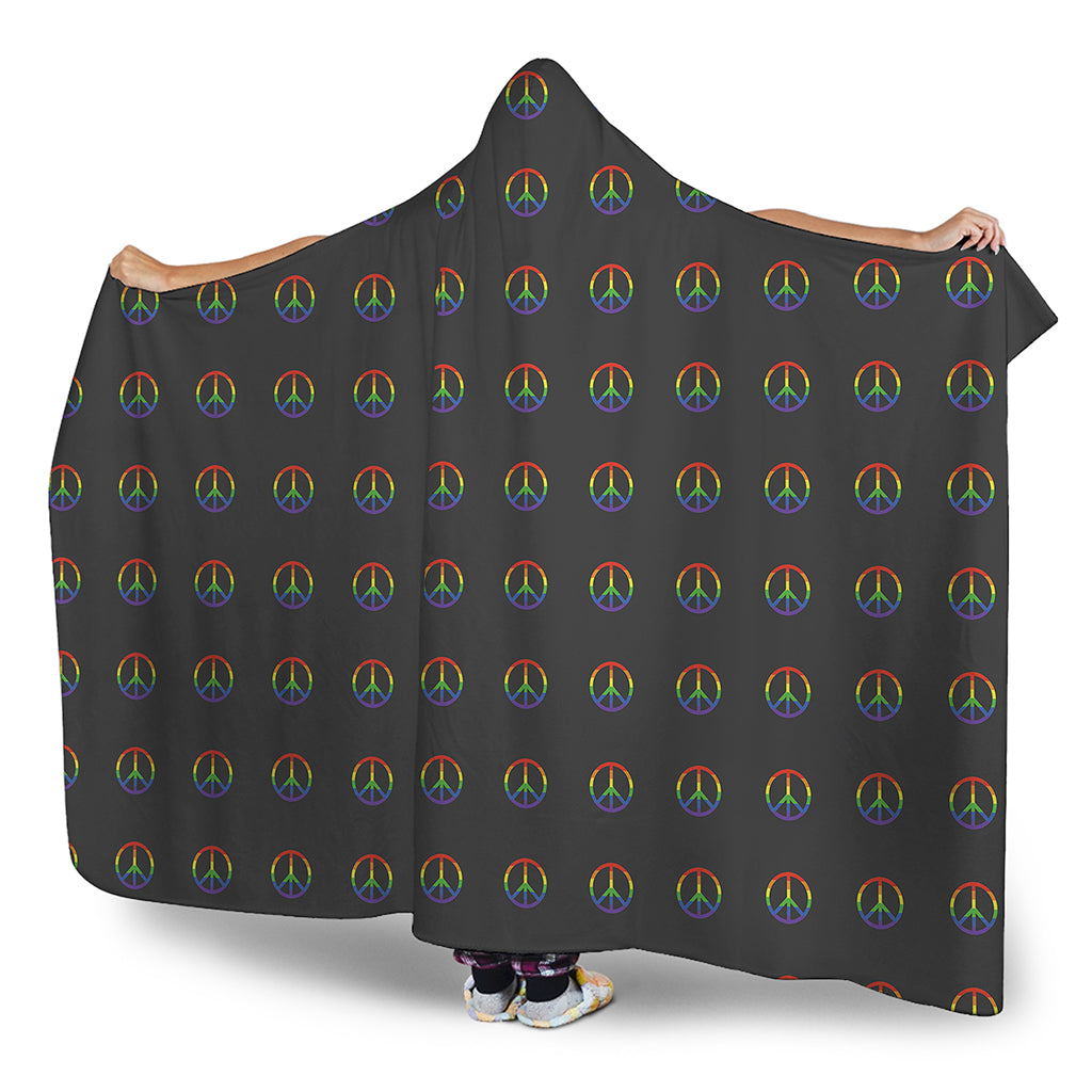 Rainbow LGBT Peace Sign Pattern Print Hooded Blanket