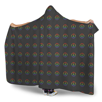Rainbow LGBT Peace Sign Pattern Print Hooded Blanket