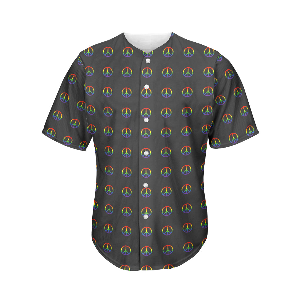 Rainbow LGBT Peace Sign Pattern Print Men's Baseball Jersey