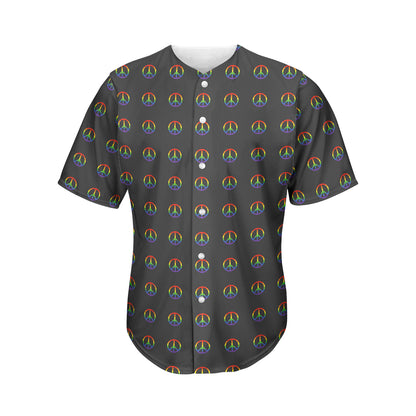Rainbow LGBT Peace Sign Pattern Print Men's Baseball Jersey