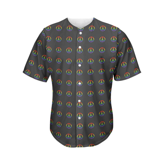 Rainbow LGBT Peace Sign Pattern Print Men's Baseball Jersey
