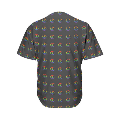 Rainbow LGBT Peace Sign Pattern Print Men's Baseball Jersey