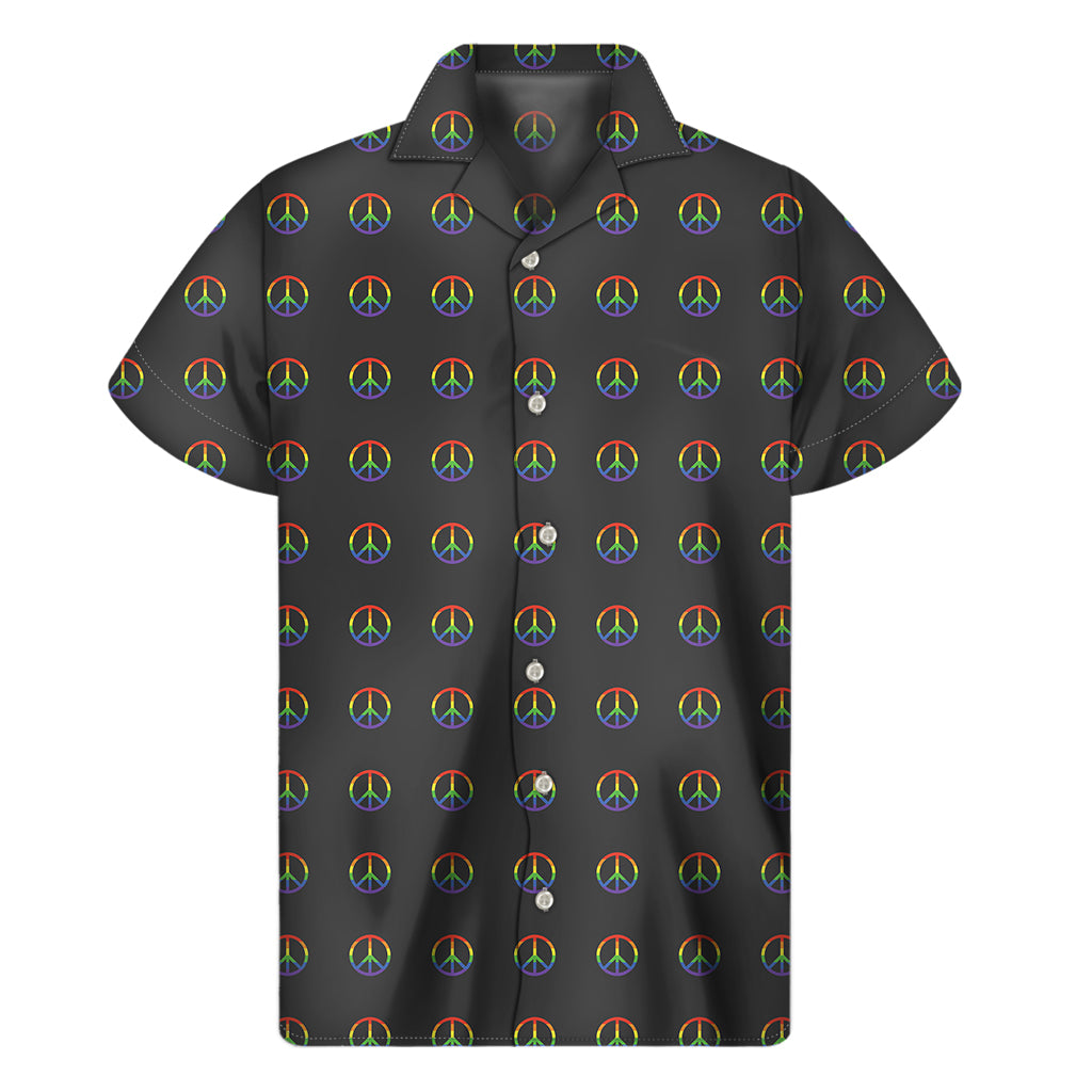 Rainbow LGBT Peace Sign Pattern Print Men's Short Sleeve Shirt