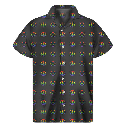 Rainbow LGBT Peace Sign Pattern Print Men's Short Sleeve Shirt