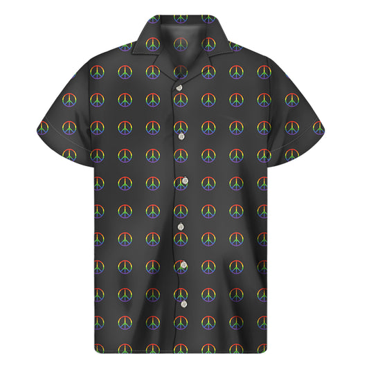 Rainbow LGBT Peace Sign Pattern Print Men's Short Sleeve Shirt