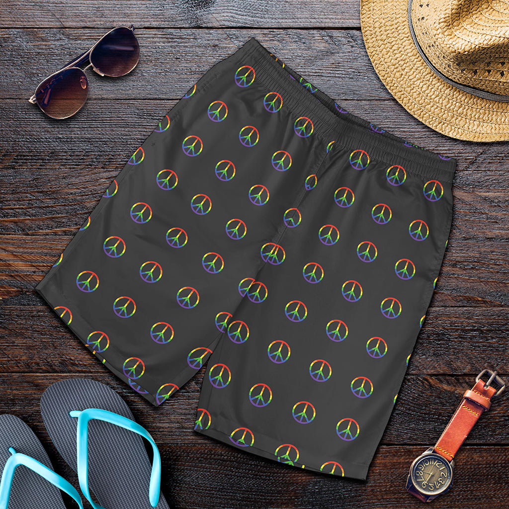 Rainbow LGBT Peace Sign Pattern Print Men's Shorts
