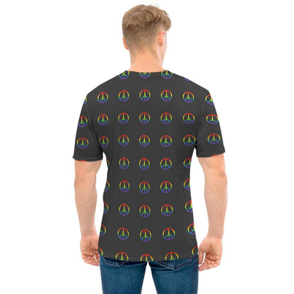 Rainbow LGBT Peace Sign Pattern Print Men's T-Shirt