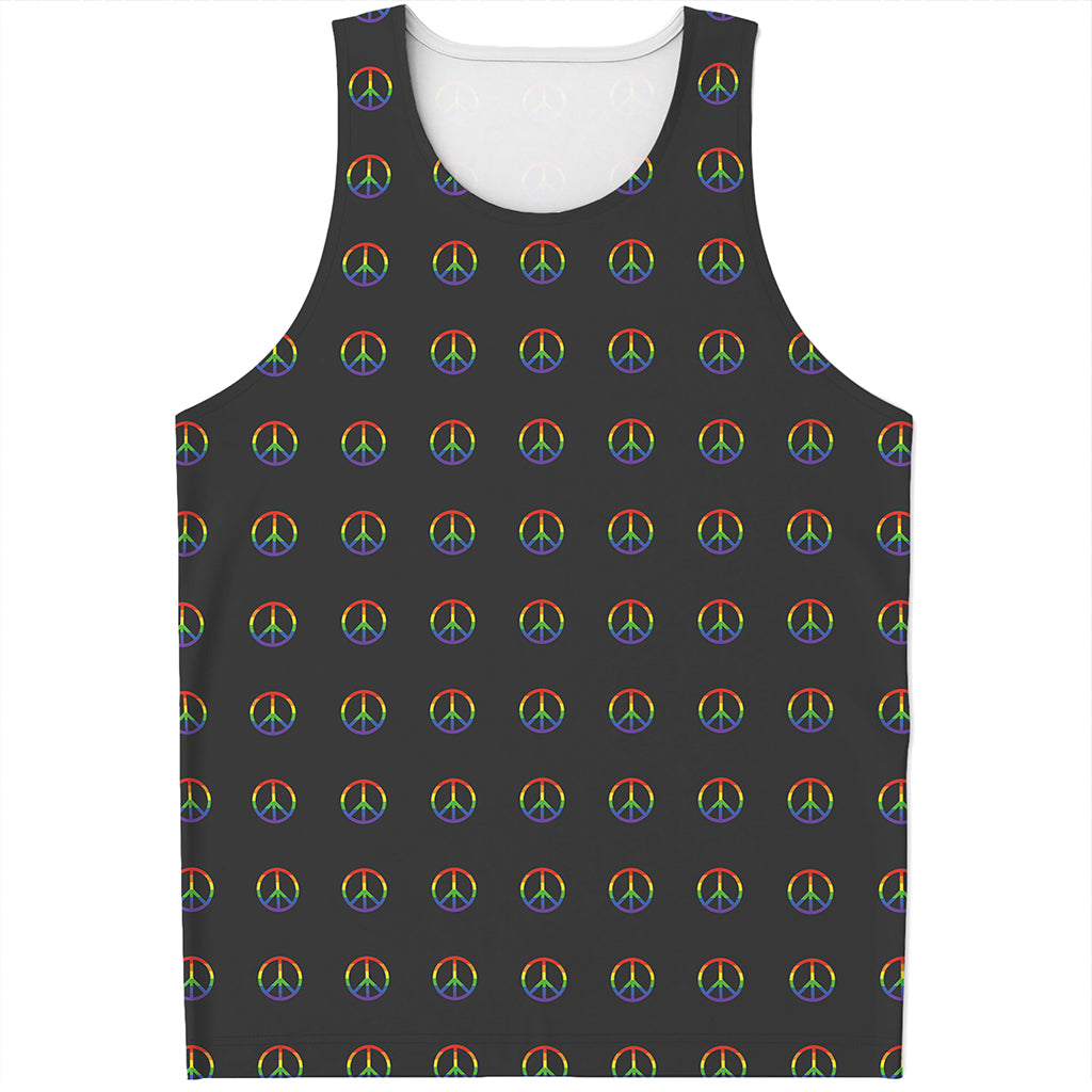 Rainbow LGBT Peace Sign Pattern Print Men's Tank Top