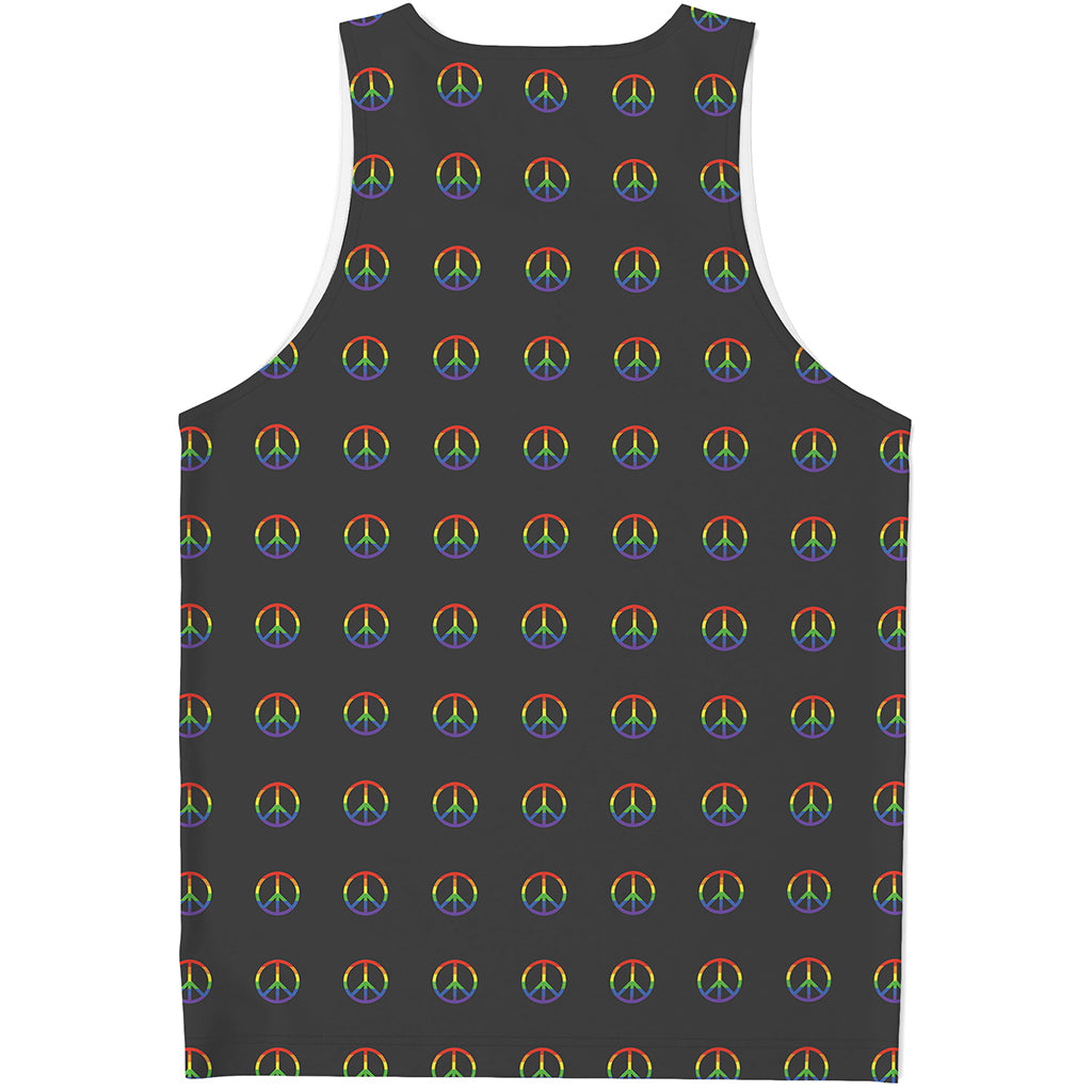 Rainbow LGBT Peace Sign Pattern Print Men's Tank Top