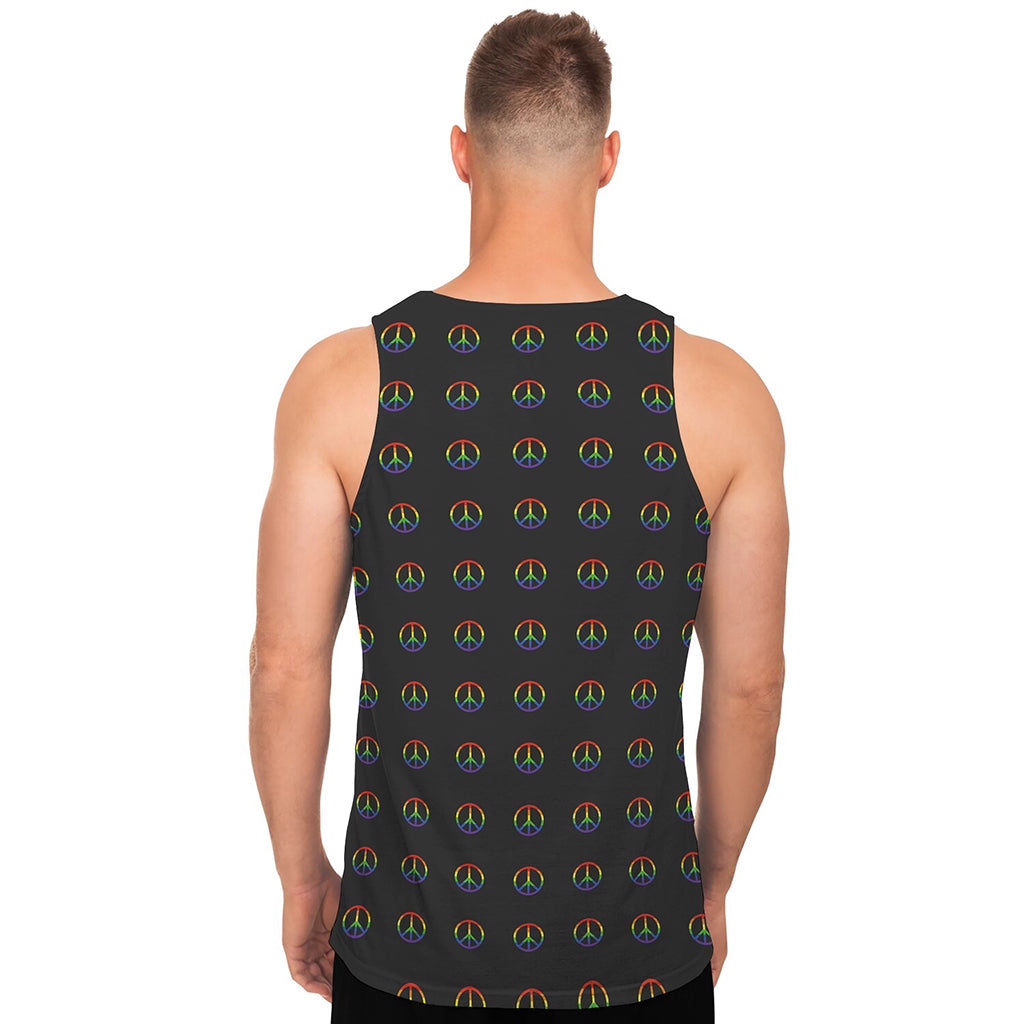 Rainbow LGBT Peace Sign Pattern Print Men's Tank Top