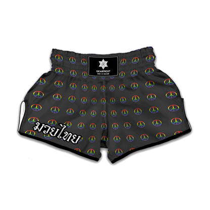 Rainbow LGBT Peace Sign Pattern Print Muay Thai Boxing Shorts