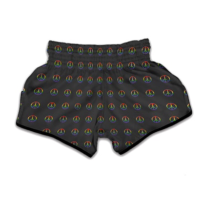 Rainbow LGBT Peace Sign Pattern Print Muay Thai Boxing Shorts