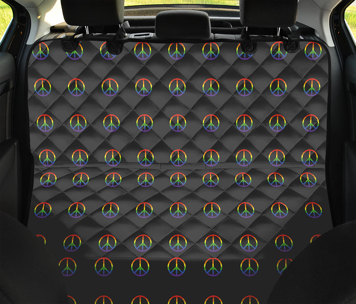 Rainbow LGBT Peace Sign Pattern Print Pet Car Back Seat Cover