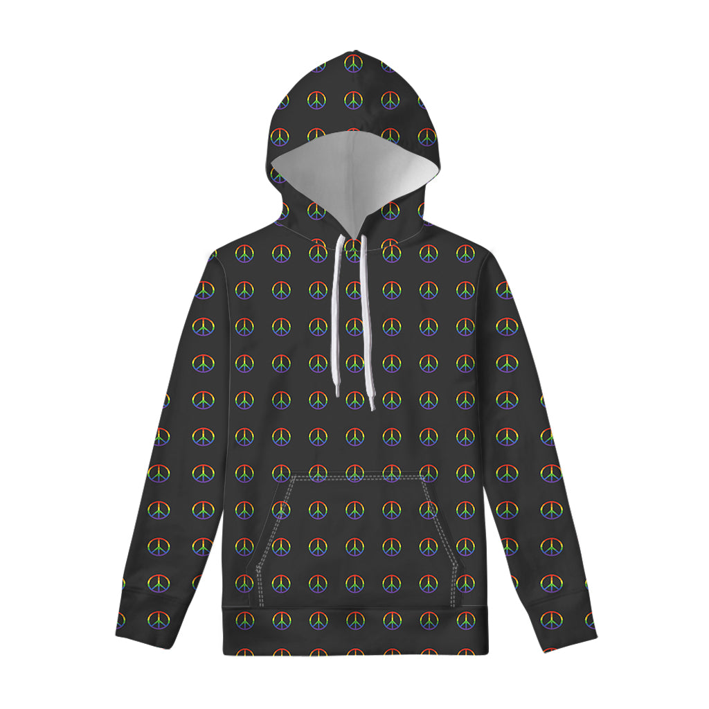 Rainbow LGBT Peace Sign Pattern Print Pullover Hoodie