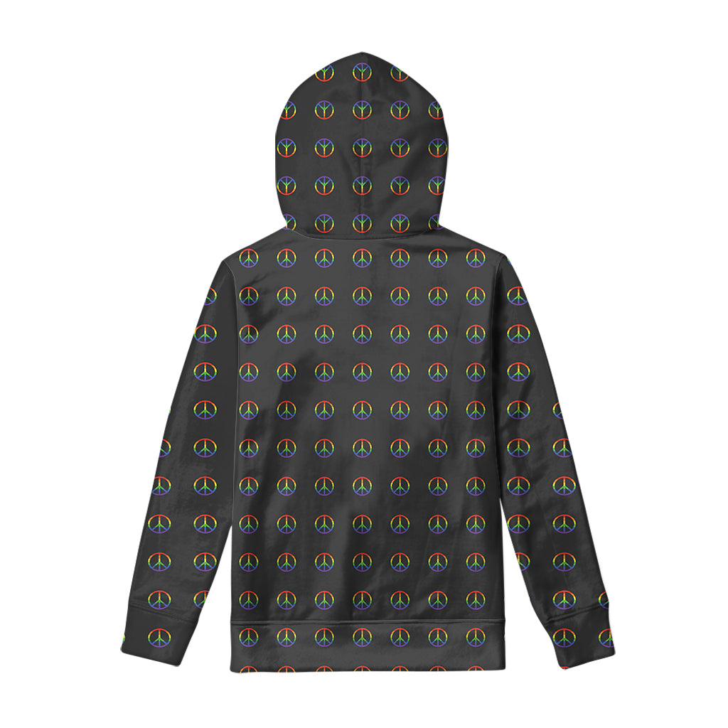 Rainbow LGBT Peace Sign Pattern Print Pullover Hoodie