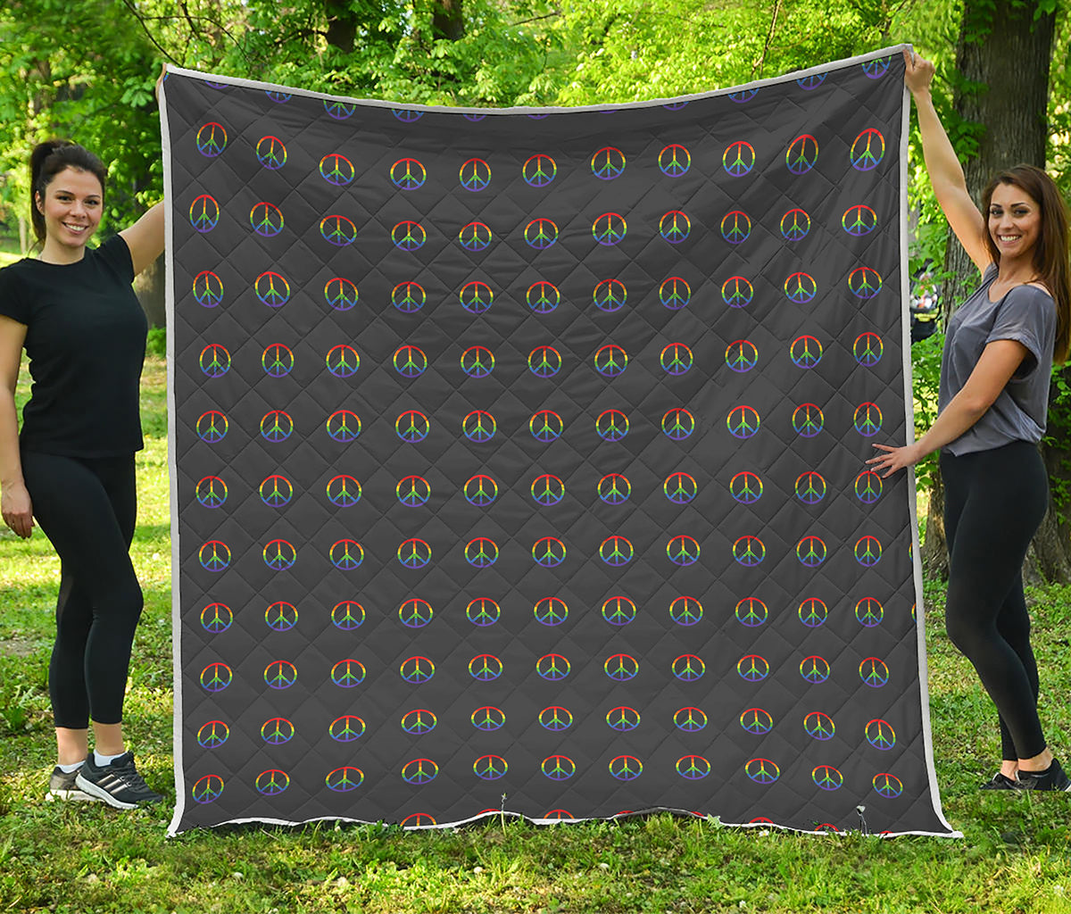Rainbow LGBT Peace Sign Pattern Print Quilt
