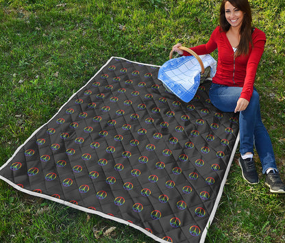 Rainbow LGBT Peace Sign Pattern Print Quilt