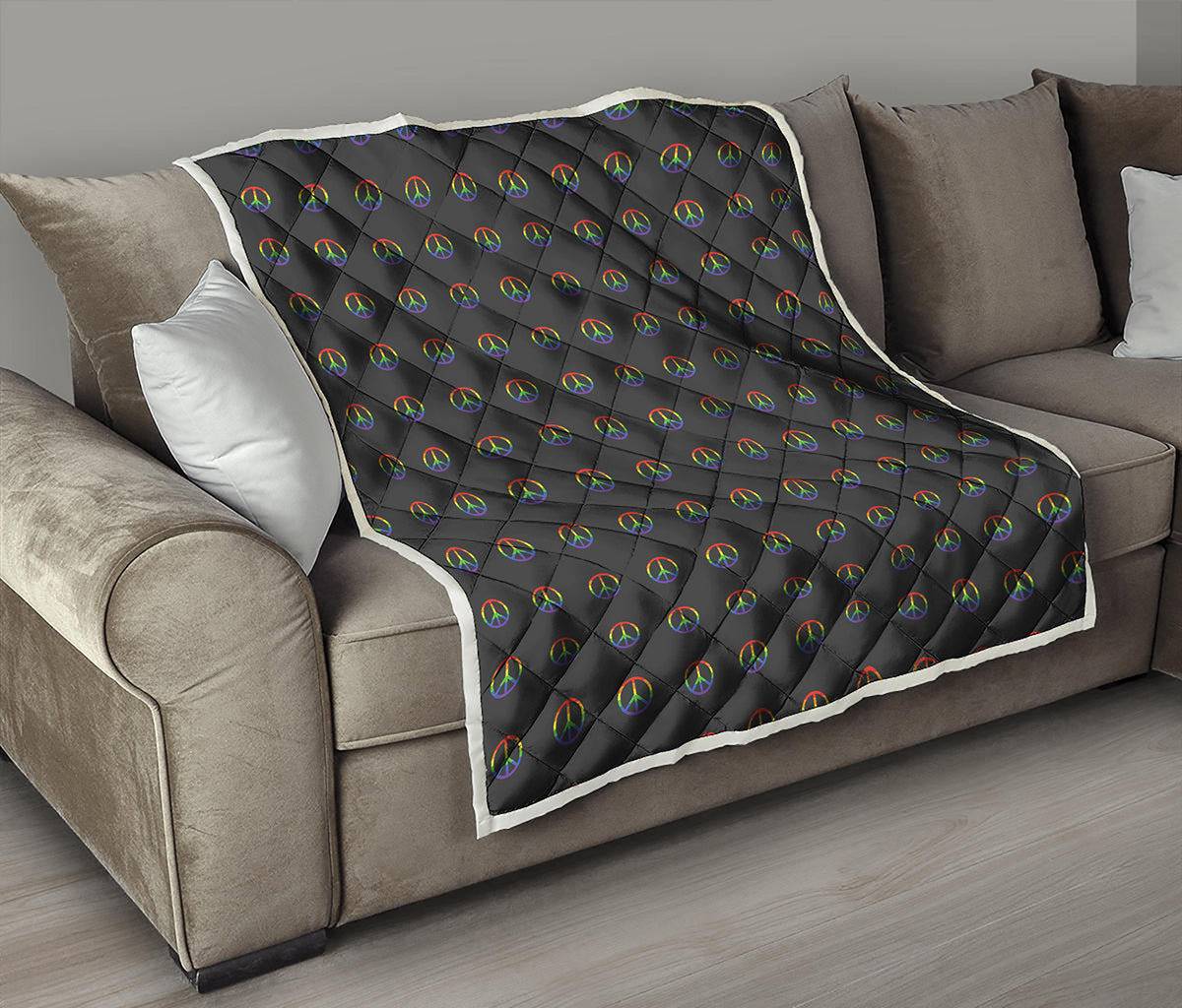 Rainbow LGBT Peace Sign Pattern Print Quilt