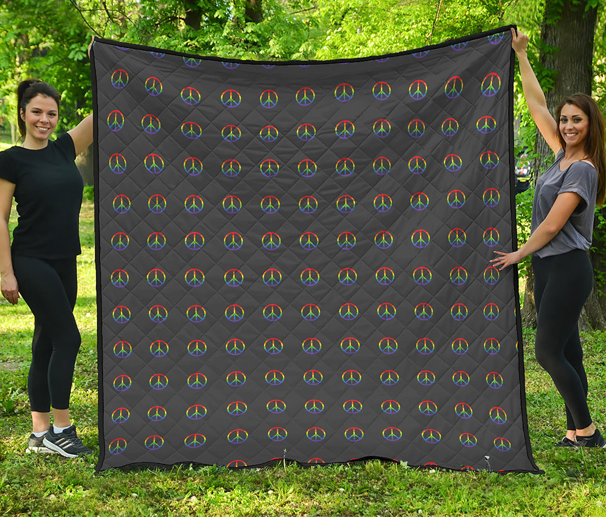 Rainbow LGBT Peace Sign Pattern Print Quilt
