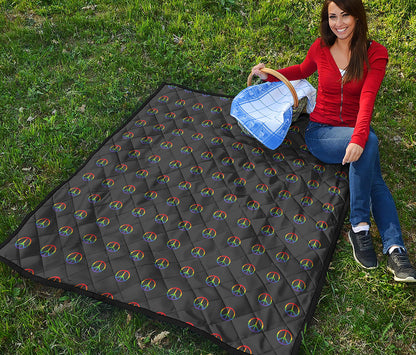 Rainbow LGBT Peace Sign Pattern Print Quilt