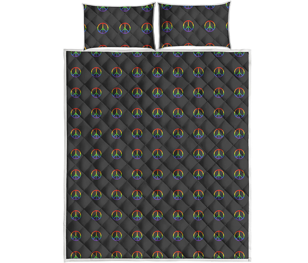 Rainbow LGBT Peace Sign Pattern Print Quilt Bed Set